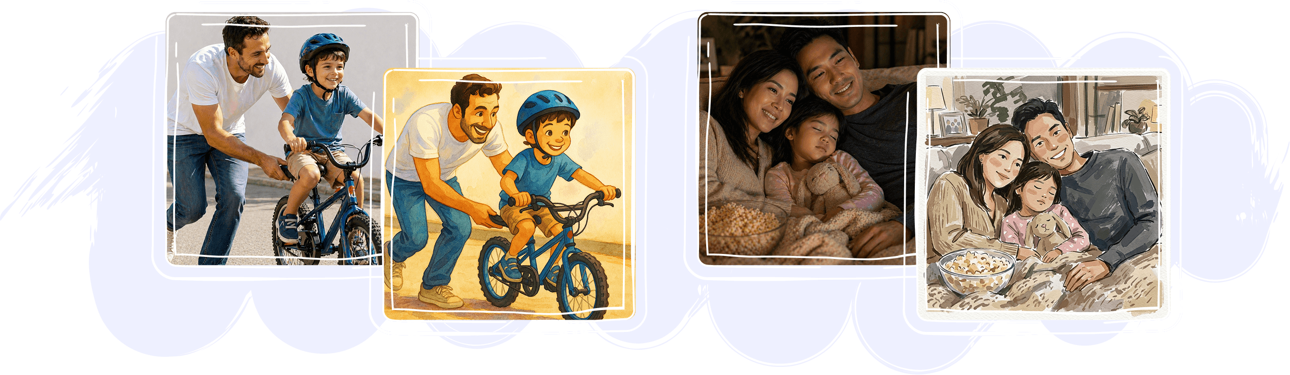 Family photo transformed into a story illustration