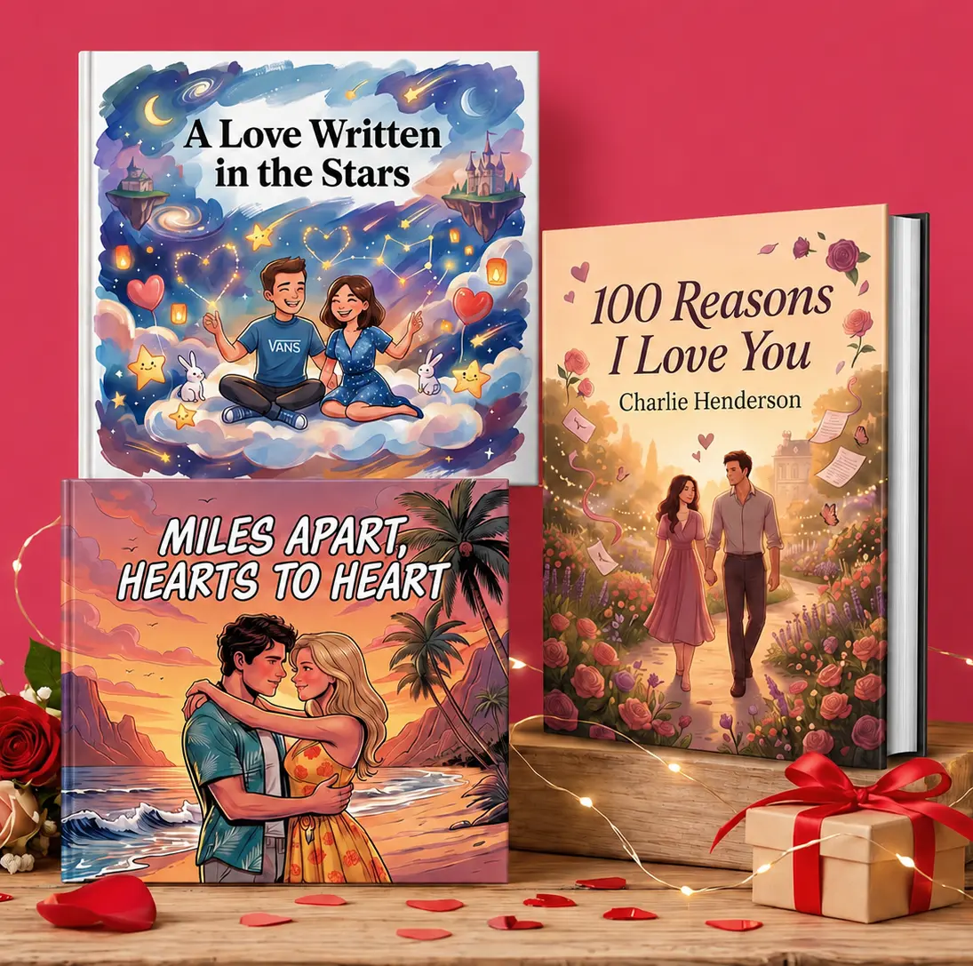 Generate personalized Valentine's Day romance books like 100 Reasons I Love You