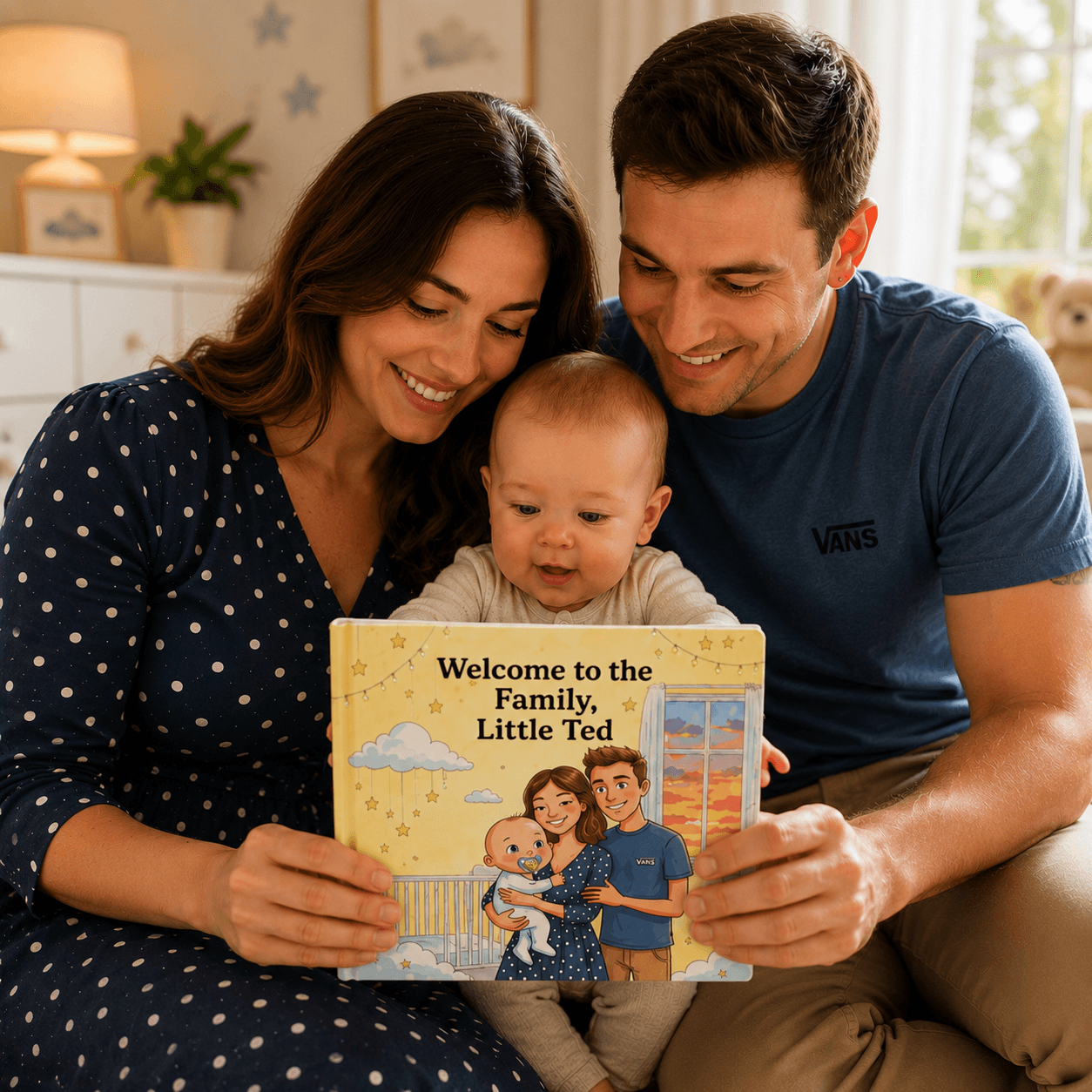 Newborn baby featured in a personalized welcome book