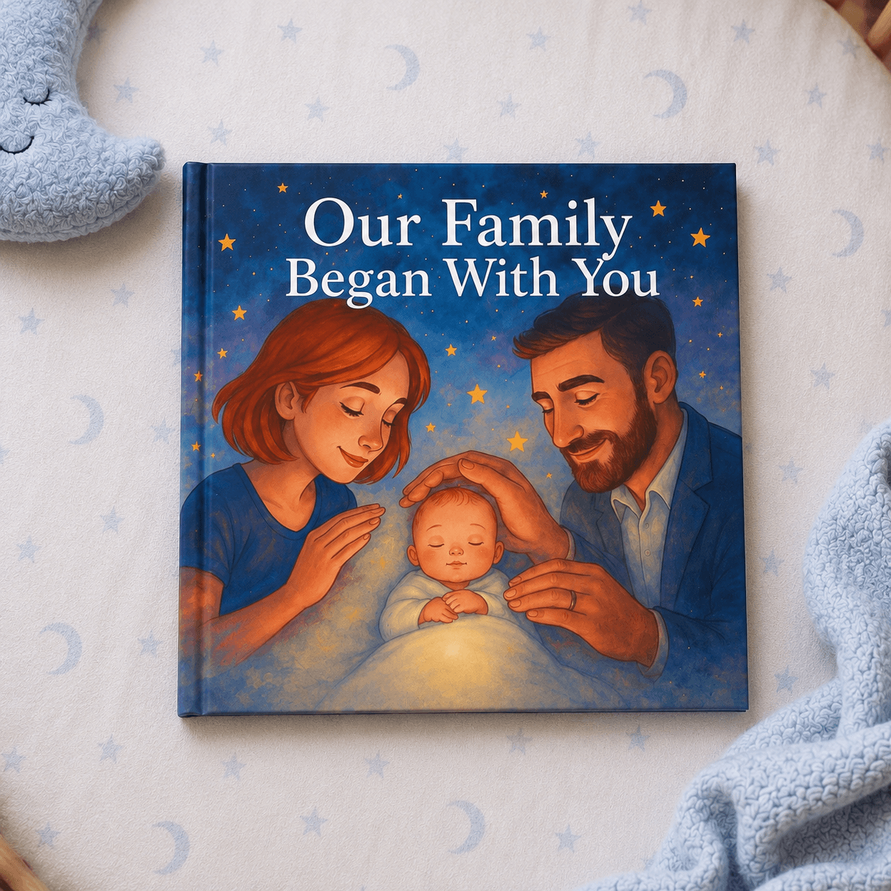 Family moment captured for a personalized newborn storybook