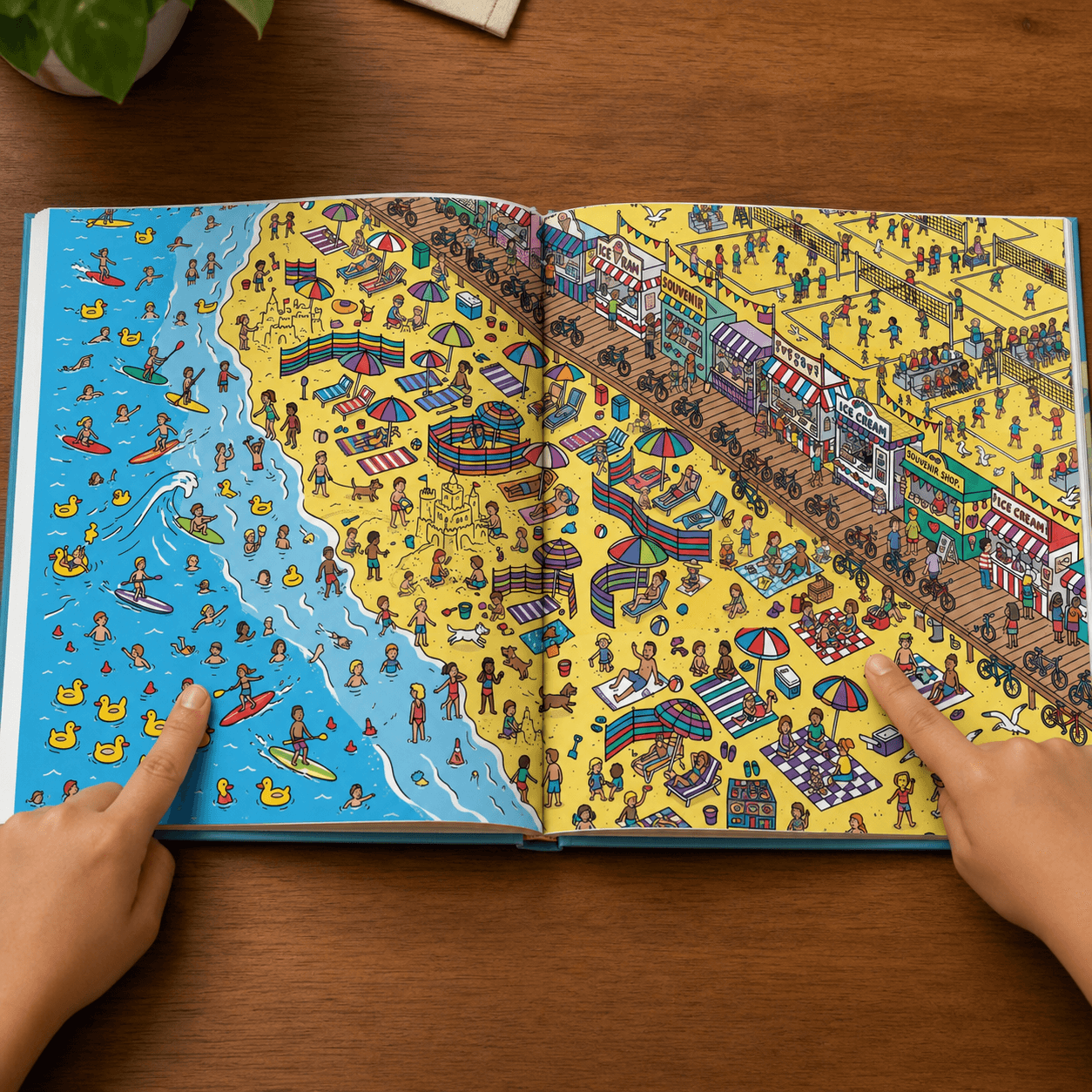 Colorful search-and-find book interior spread