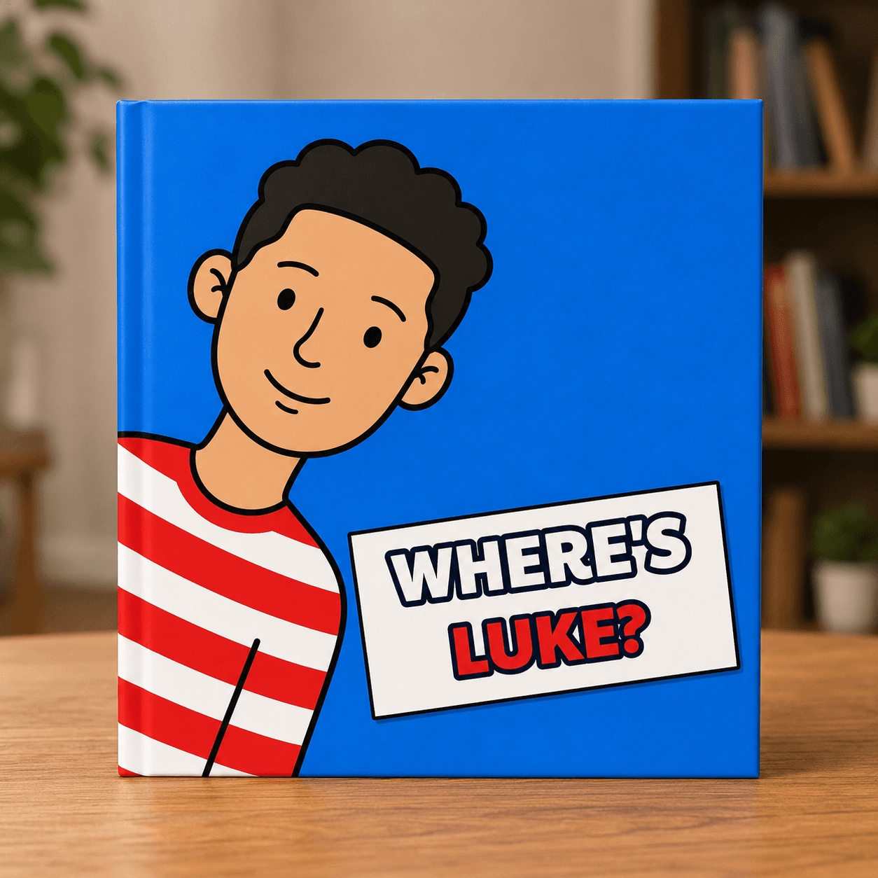 Personalized search-and-find book cover with a cartoon child