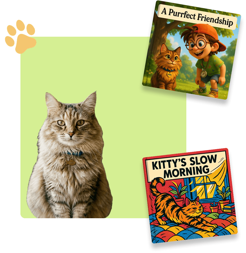 A cat featured on a storybook hero image.