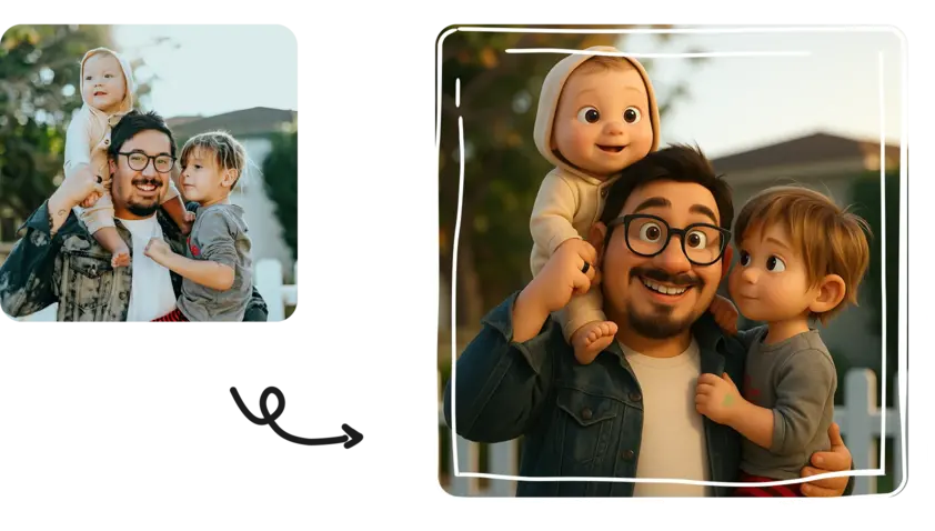 Storybook editor tools for turning an uploaded photo into a matching illustration.