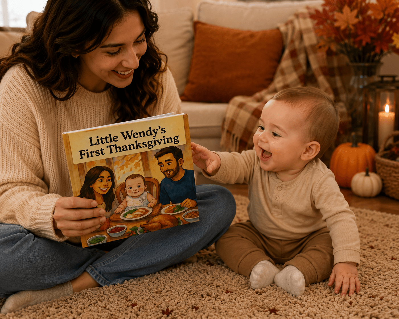 Personalized trick or treat storybook on a Thanksgiving table