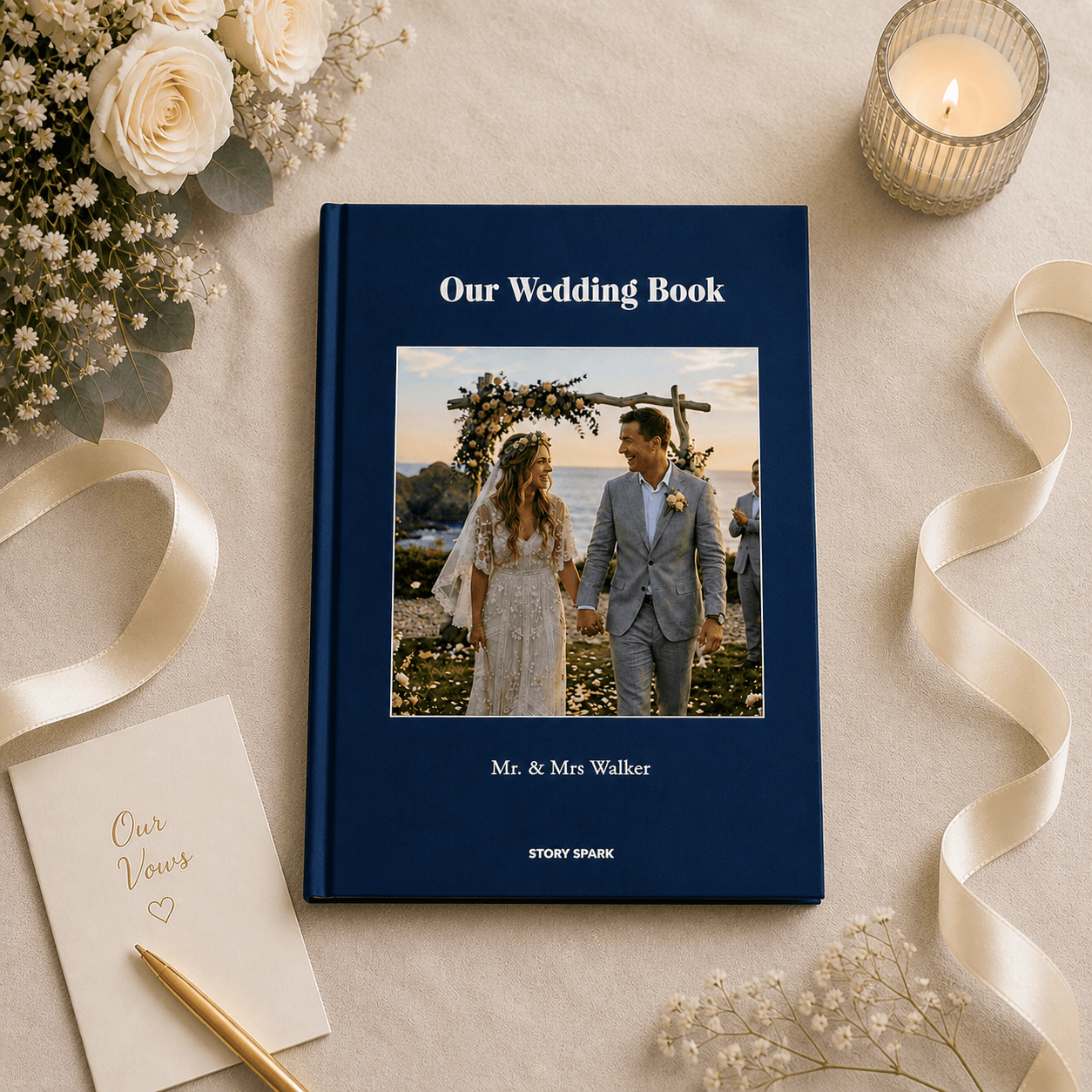A personalised wedding vow book cover
