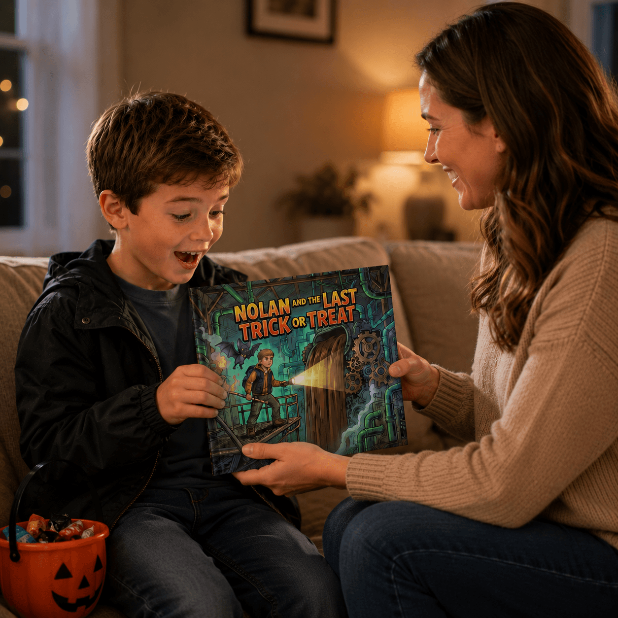 Parent reading a Halloween storybook with a child
