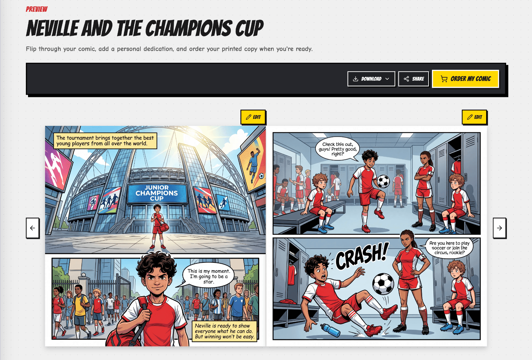 Preview of illustrated comic book pages