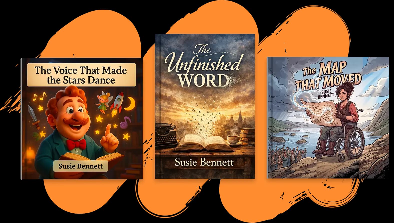 Three books created by author Susie Bennett