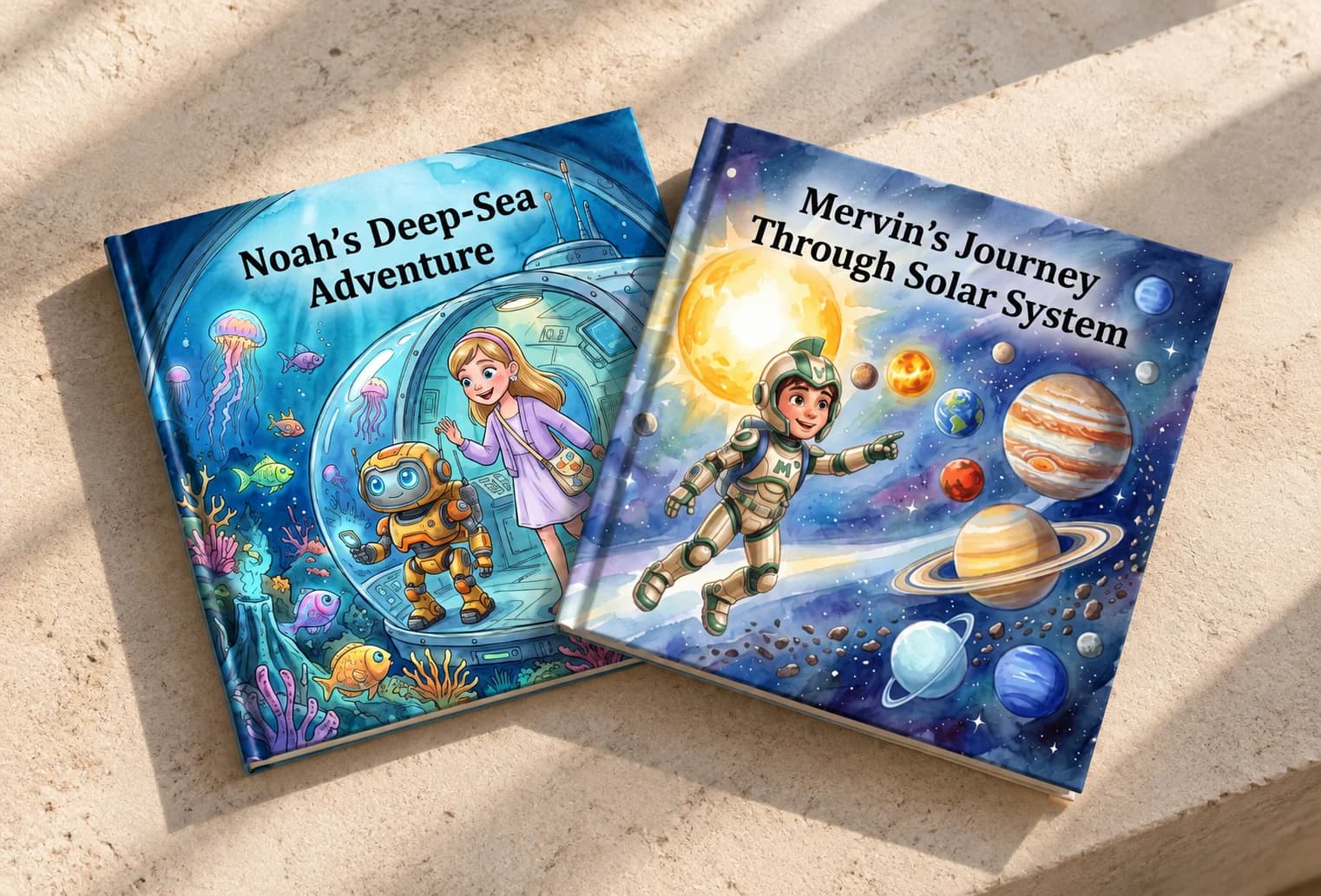 Two illustrated science storybooks about deep-sea exploration and a journey through the solar system.