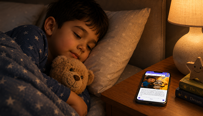 Child listening to a narrated bedtime story