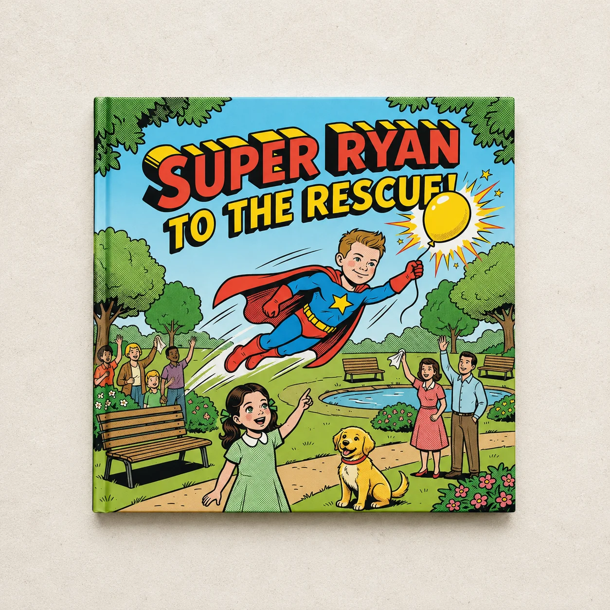 Animated GIF of personalized comic books created by Story Spark, displayed as premium hardcover books.